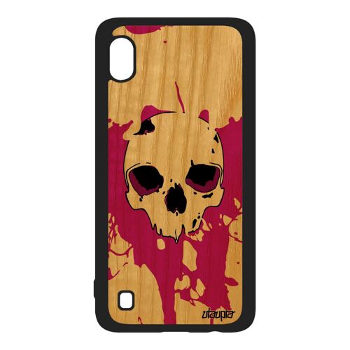 Coque A10 Bois Silicone Tete De Mort Rose Coloré Crane Portable Enfer Fantastique Tache Peinture Noir Old School Emo Samsung Galaxy
