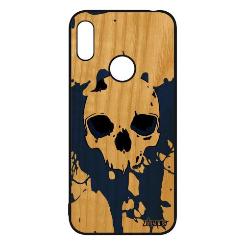 Coque tete de mort de protection Y6 2019 en bois silicone 4G gothique dessin epouvante graffitti tatouage squelette Bleu punk Huawei