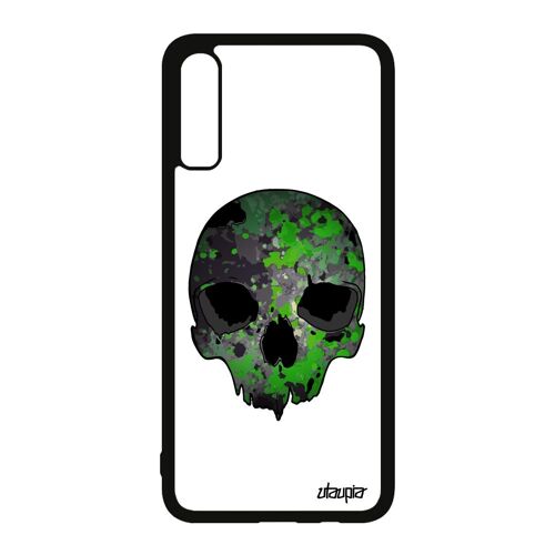 Coque pour A70 en silicone tete de mort crane horreur tattoo techno urbain Vert masque antichoc rigide made in France Samsung galaxy