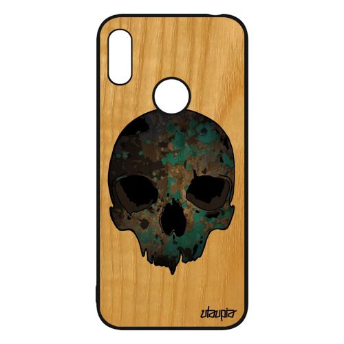 Coque Huawei Y6 2019 En Bois Silicone Tete De Mort Horreur Case Mobile Housse Garcon Rock Gothique Bleu Crane Electro Prime Pirate