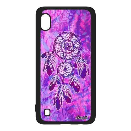 Coque pour Samsung A10 en silicone attrape reve coquillage dessin plume Violet dreamcatcher peinture capteur de coloré perles galaxy