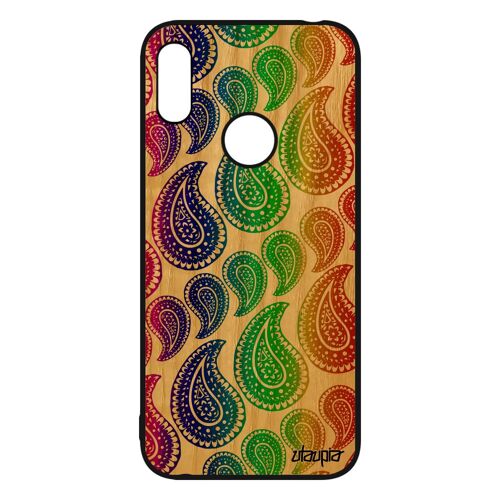 Coque En Bois Naturel Y6 2019 Silicone Motif Cachemire Arc En Ciel Vert Mrd-Al00 Indien Imprimé Tendance Fille Made In France Huawei