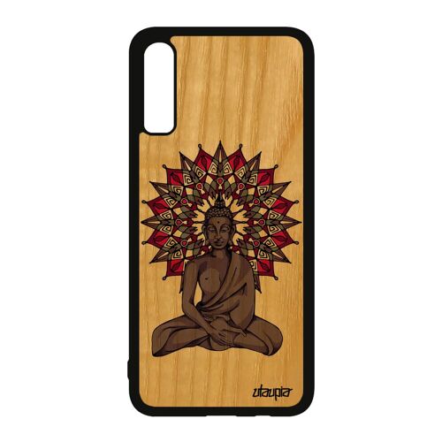 Coque Bois Veritable Bouddha A70 Silicone Violet Inde Zen Rosace Statue Mandala Portable Tpu Telephone Pochoir Tibet Samsung Galaxy