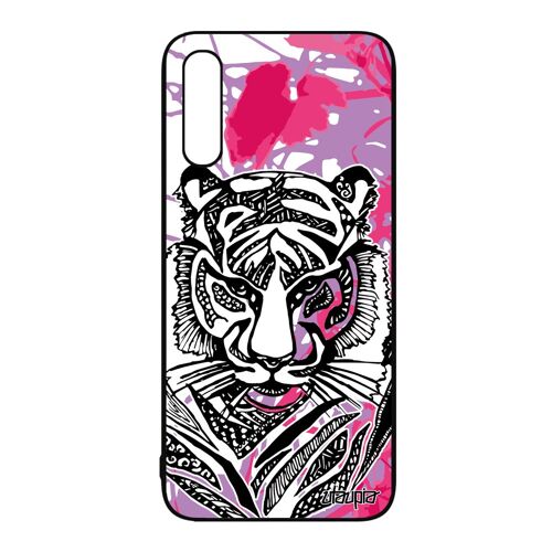 Coque Samsung A50 en silicone tigre noir tribal pas cher personnalisé fauve dessin jungle feuilles ethnique predateur nature galaxy