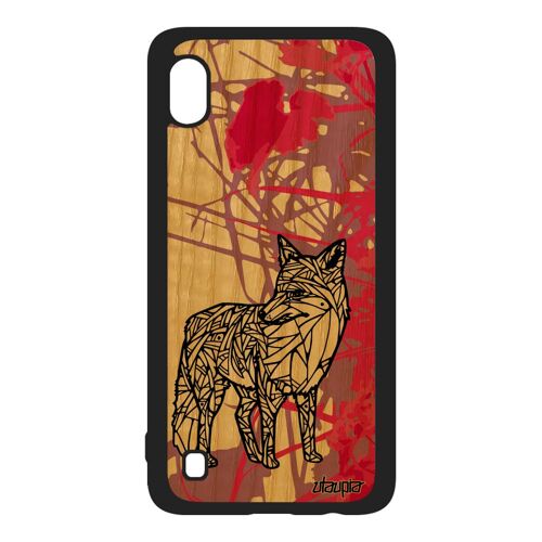 Coque Silicone A10 En Bois Renard Tribal Goupil Dessin Ethnique Azteque Caoutchouc Coloré Frêne Antichoc Personnalisé Samsung Galaxy