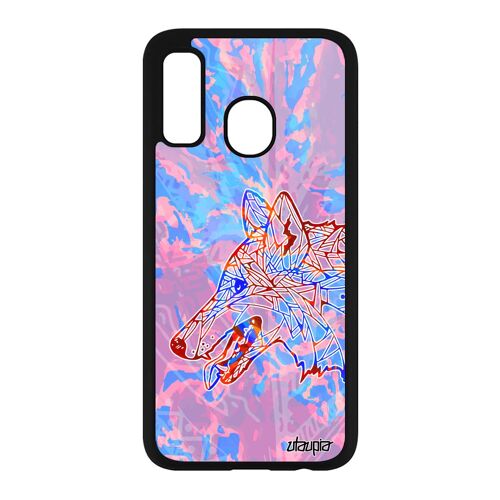 Coque loup Samsung Galaxy A40 silicone azteque antichoc Bleu ethnique homme plume foret solide animaux tattoo pastel mobile mechant