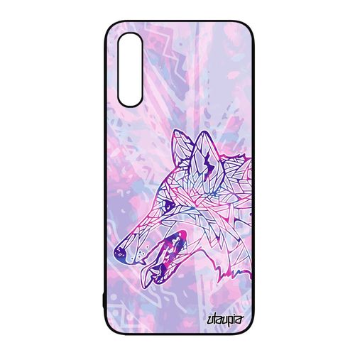 Coque Samsung Galaxy A50 Silicone Loup Azteque Husky Unique Animaux Telephone De Protection Jolie Violet Ethnique Pastel Tribal Case