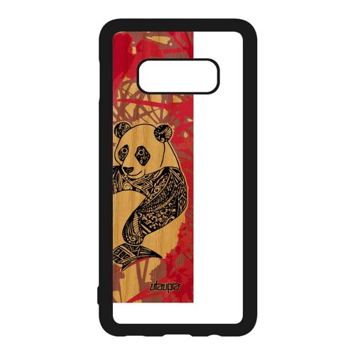 Coque bois Samsung Galaxy S10e silicone panda etui bebe azteque dessin tribal ethnique nature garcon Rose animal mobile telephone de