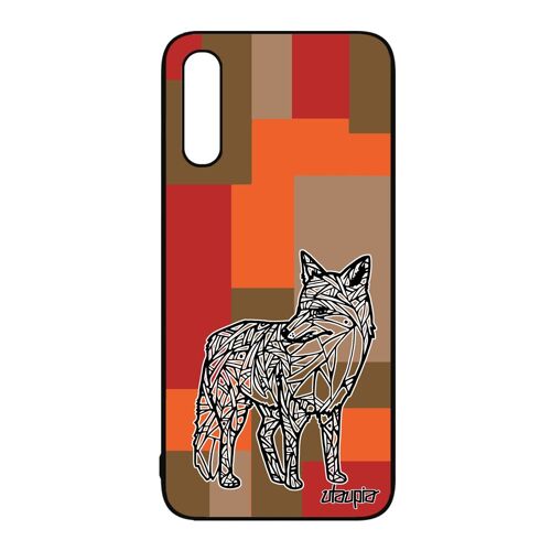 Coque Pour Samsung A50 Silicone Renard Ethnique Cube Rigide Couleur Antichoc Dessin Animaux Roux Futé Tribal Portable Carré Galaxy