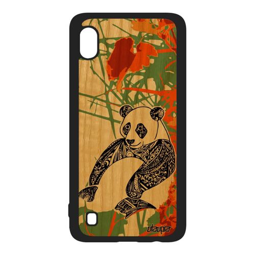 Coque panda Samsung A10 bois silicone dessin coloré noir azteque de chine animaux telephone asie rigide housse ethnique fille galaxy