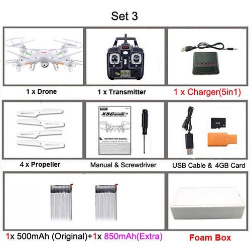 D'origine Syma X5c/X5c-1 Explorateurs Drone 2.4g 4ch 6 Axes Gyro Rc Quadcopter Avec 2.0mp Hd Cam¿¿Ra Rtf H¿¿Licopt¿¿Re Rc Pour Enfants Jouets - Type Set3