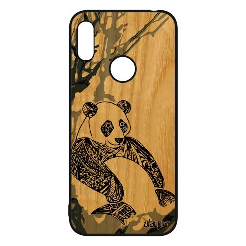 Coque silicone Y6 2019 bois panda symbole dessin portable rigide tatouage ethnique azteque Gris cadeau d'anniversaire design Huawei