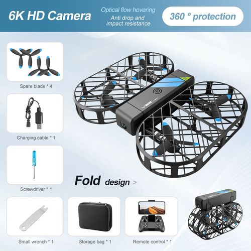 V38-Drone Radiocommand¿¿ Avec Cam¿¿Ra Hd 6k",Avion Quadrirotor Pliable,H¿¿Licopt¿¿Re De Poche Avec T¿¿L¿¿Commande,Wifi,Fpv,"Jouet Cadeau Pour Enfants - Type 6k 1battery