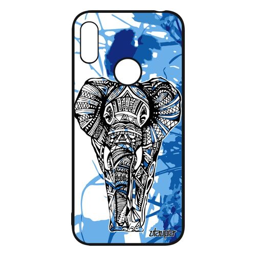 Coque Y6 2019 silicone elephant ganesh cover coloré prime animal Bleu telephone case ethnique azteque feuilles fille fleur de Huawei