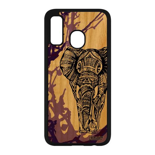 Coque de protection pour Samsung A40 bois silicone elephant sagesse portable tribal d'asie motif personnalisé dessin Violet galaxy