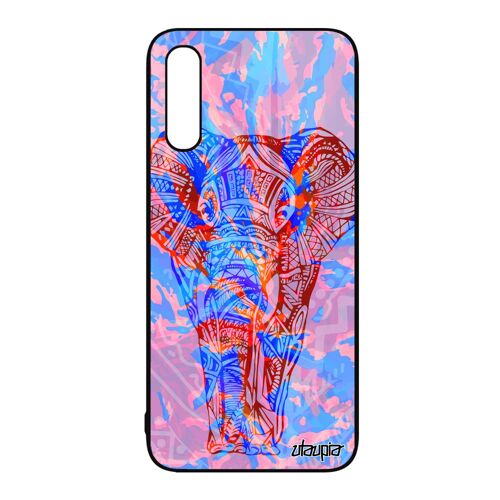 Coque Silicone Samsung A50 Elephant Plume Solide D'asie Pas Cher Etui Animaux Savane Azteque Bleu Telephone Ethnique Portable Galaxy