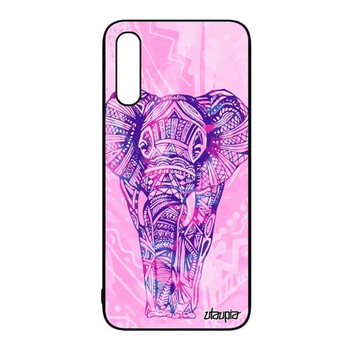 Coque antichoc Samsung A50 silicone elephant ethnique pastel zen rigide animaux tribal d'asie savane Violet plume dessin noir galaxy