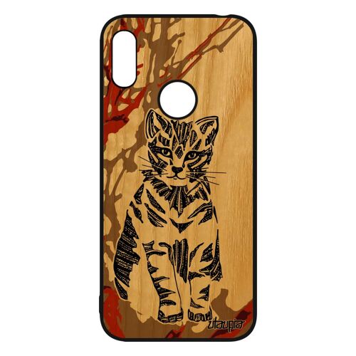 Coque Silicone Chat Pour Y6 2019 Bois Solide Tigré Dessin Petit Personnalisé Art Tribal Azteque Telephone Chaton Design Motif Huawei