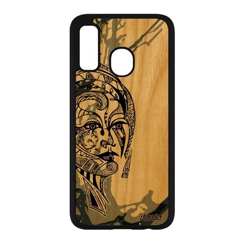 Coque Samsung A40 Vrai Bois Veritable Silicone Femme Tatouage Princesse Tpu Fille Animaux Gris Etui Antichoc 4g Colore Dessin Galaxy