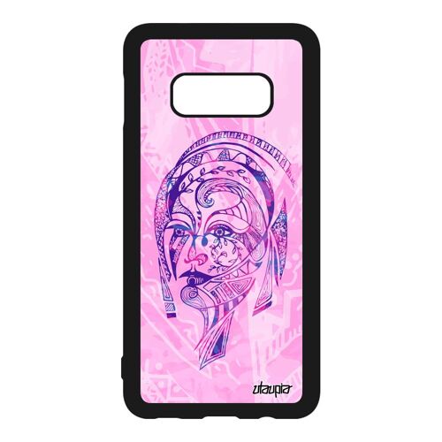 Coque Samsung Galaxy S10e silicone femme ethnique portrait Violet pastel multicolore case dessin couleur antichoc fee unique fille