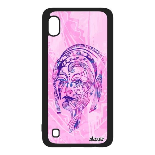 Coque A10 silicone femme plume multicolore pastel portrait fille ethnique mobile Violet azteque florale couleur fee Samsung galaxy