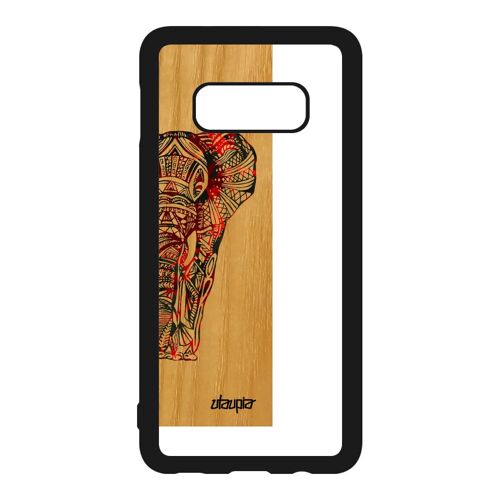 Coque Samsung S10e bois silicone elephant animal homme ethnique mobile tribal Rouge multicolore cadeau de noel pastel dessin galaxy