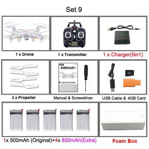 D'origine Syma X5c/X5c-1 Explorateurs Drone 2.4g 4ch 6 Axes Gyro Rc Quadcopter Avec 2.0mp Hd Cam¿¿Ra Rtf H¿¿Licopt¿¿Re Rc Pour Enfants Jouets - Type Set9