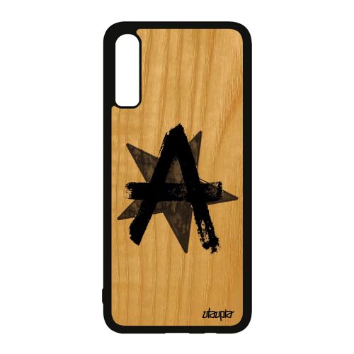 Coque Silicone Pour Samsung A70 Bois Anarchie Urbain Noir Gris Graff Case Signe Revolution Etoile Homme Rock Punk Mobile Tpu Galaxy