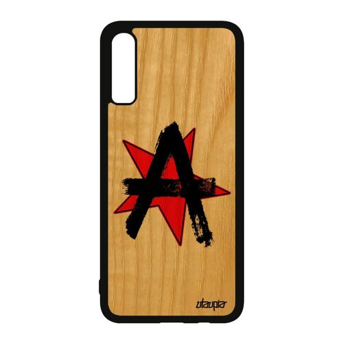 Coque pour Samsung A70 bois silicone anarchie urbain graff logo portable etoile noire antichoc mobile revolution signe Cadeau galaxy
