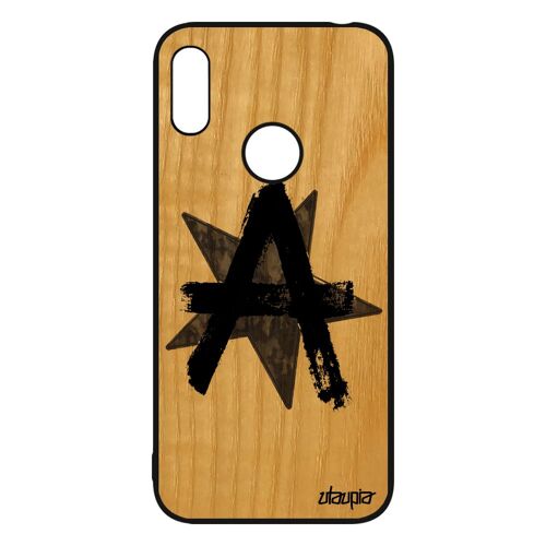 Coque Huawei Y6 2019 En Bois Silicone Anarchie Rock Homme Pas Cher Urbain Ni Dieu Ni Maitre Antichoc Punk Logo Housse Signe Etoile