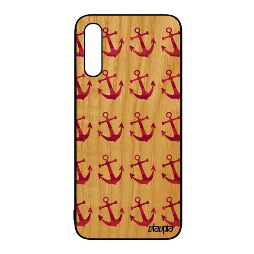 Coque ancre pour Samsung A50 en bois silicone cadeau de noel marine 4G antichoc noir SM-A505FN artistique capitaine marinière galaxy