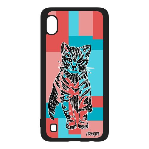 Coque Silicone A10 Chat Chaton Geometrique 4g Azteque Tpu Minou Tribal Carré Noir Dessin Cube Fantaisie Petit Animaux Samsung Galaxy