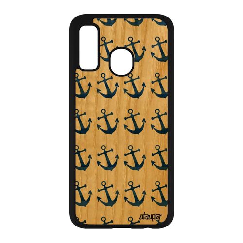 Coque En Bois Veritable Pour Galaxy A40 Silicone Ancre Tatouage De Bateau Marinière Marine Cover Vintage Portable 4g Housse Samsung