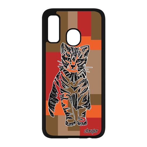 Coque silicone Galaxy A40 chat ethnique animaux geometrique aluminium azteque carré matou motif Marron petit cube felin noir Samsung