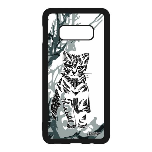 Coque Pour S10e Silicone Chat Ethnique Arbre Dessin Chaton De Protection Gris Tatouage Peinture Mignon Motif Housse Samsung Galaxy