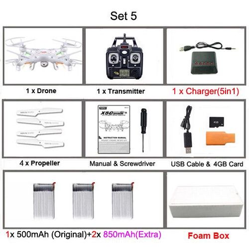 D'origine Syma X5c/X5c-1 Explorateurs Drone 2.4g 4ch 6 Axes Gyro Rc Quadcopter Avec 2.0mp Hd Cam¿¿Ra Rtf H¿¿Licopt¿¿Re Rc Pour Enfants Jouets - Type Set5
