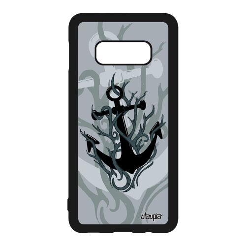 Coque ancre antichoc Galaxy S10e silicone unique souple de bateau noir feu tatouage old school homme artistique rigide mer Samsung