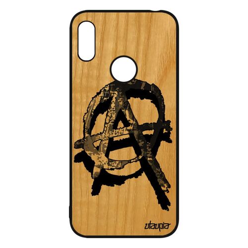 Coque En Bois Pour Huawei Y6 2019 Et Silicone Anarchie Anarchiste Anarchy Antichoc Gothique Graff Ni Dieu Ni Maitre Metal Dessin Gel