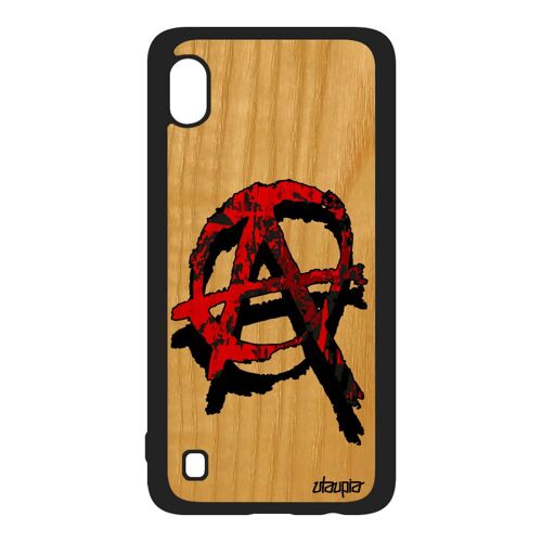 Coque A10 bois silicone anarchie hardrock gothique rock etui Rouge ni dieu ni maitre original tague revolution metal Samsung galaxy