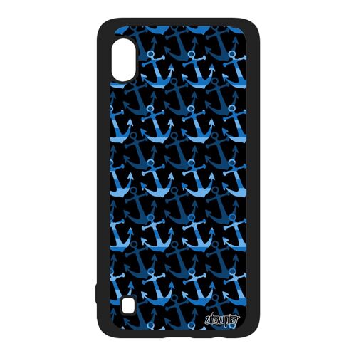 Coque pour Samsung A10 silicone ancre colore bleu homme cadeau fete des meres crayon de protection de luxe 4G fond de bateau galaxy