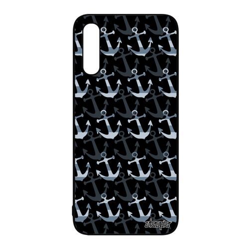 Coque Ancre Samsung Galaxy A50 En Silicone Gris Capitaine Couleur Tattoo Marinière Graphique Jolie Vintage De Bateau Noir Tapisserie