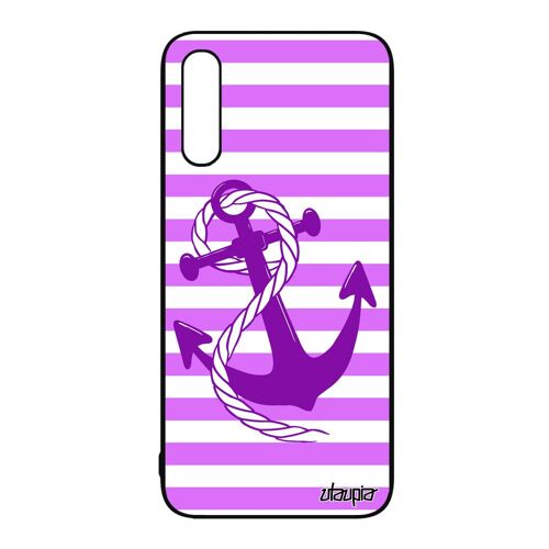 Coque Samsung A50 silicone ancre nud SM-A505F rose 4G de bateau chaine marin rayure ligne corde fantaisie de protection rayé galaxy