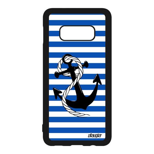 Coque Ancre Samsung Galaxy S10e En Silicone Marin Corde Marine Rayure Mobile Chaine NUd De Bateau Portable Fantaisie Made In France