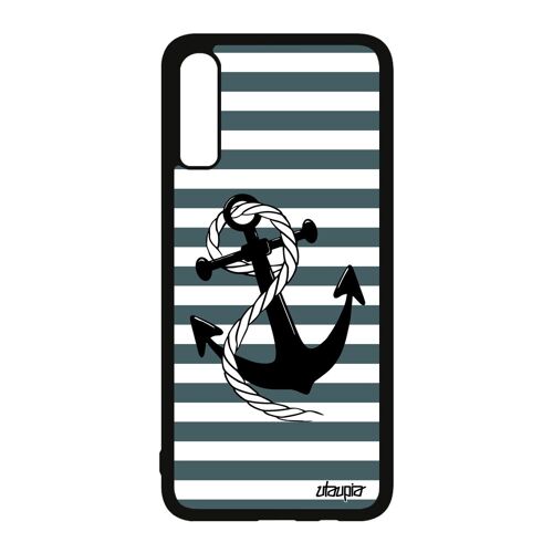 Coque A70 silicone ancre ligne chaine rayé fantaisie corde cover marinière gris antichoc marine rigide made in France Samsung galaxy