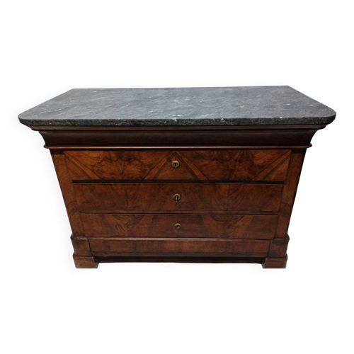 Ancienne Commode Louis Philippe 4 Tiroirs Avec Marbre Bois
