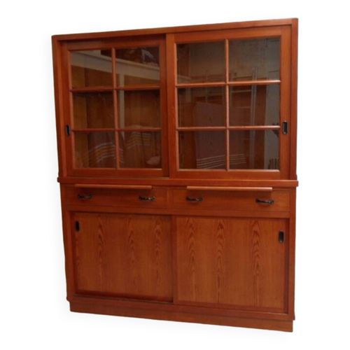 Vitrine De Cuisine Vintage Avec Portes Coulissantes Bois