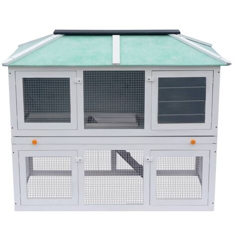 Cage Clapier Double Pour Animaux 130 X 68 X 105 Cm Bois Vert Blanc Helloshop26 02_0000571