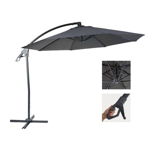 Parasol Déporté De Luxe Hwc-D14, Ø 3m   Anthracite Sans Pied