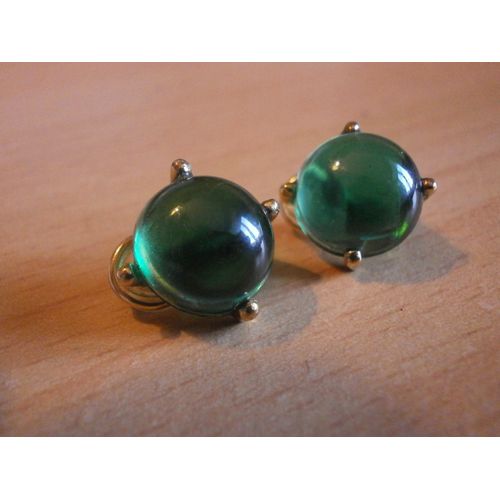 Boucles D’Oreilles Clip Baccarat En Cristal Émeraude Avec Monture En Or