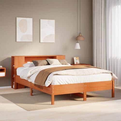 vidaXL Lit bibliothèque sans matelas cire marron 135x190 cm pin massif
